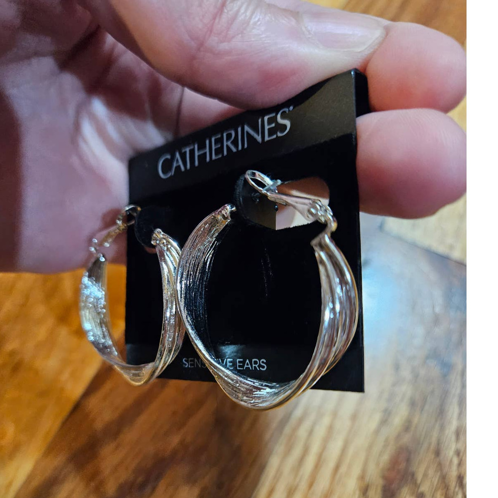 NWT! Catherines' Silver-Tone Mixed Metal Medium Twist Hoop Earrings